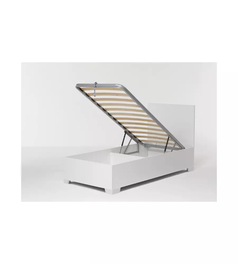 LETTO SINGOLO CONTENITORE CON PIEDINI "HI BOX" BIANCO 90X190 CM
